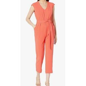 NWT Nine West Tie Waist V Neck Jumpsuit Coral Size 8